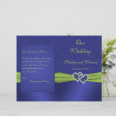 Royal Blue and Chartreuse Damask Wedding Program (Stehend Vorderseite)