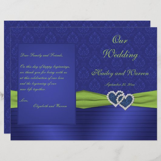 Royal Blue and Chartreuse Damask Wedding Program (Vorne/Hinten)