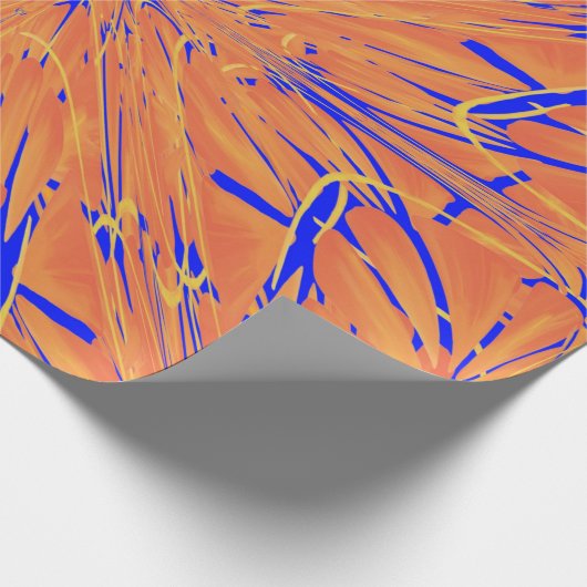 Royal Blue and Citrus Orange Tropical Art Design Geschenkpapier (Ecke)