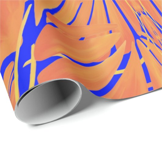 Royal Blue and Citrus Orange Tropical Art Design Geschenkpapier (Rolleneckpunkt)