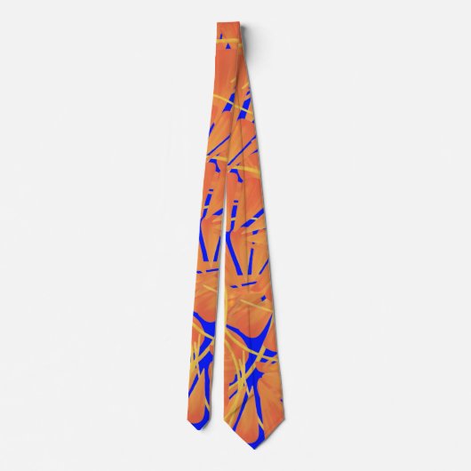 Royal Blue and Citrus Orange Tropical Art Design Krawatte (Rückseite)