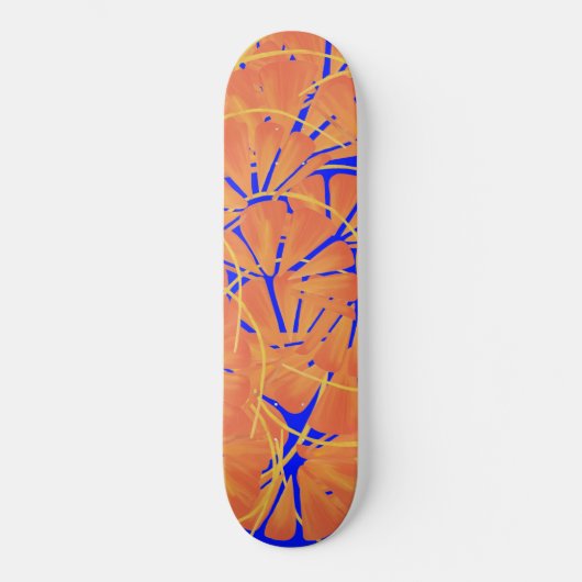 Royal Blue and Citrus Orange Tropical Art Design Skateboard (Vorderseite)