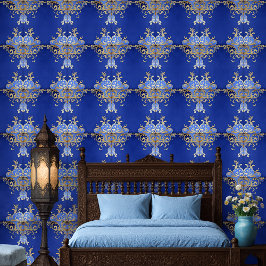 Royal Blue and Gold Arabesque Ziermuster Tapete
