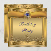 Royal Blue and Gold Birthday Party Einladung (Vorne/Hinten)