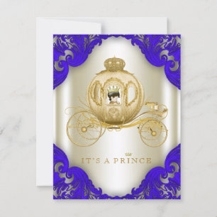 Royal Blue and Gold Carriage Prince Baby Dusche Einladung