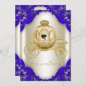 Royal Blue and Gold Carriage Prince Baby Dusche Einladung (Vorne/Hinten)