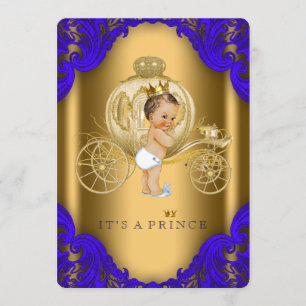 Royal Blue and Gold Carriage Prince Baby Dusche Einladung