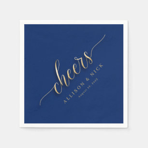 Royal Blue and Gold Cheers Wedding Napkins Serviette