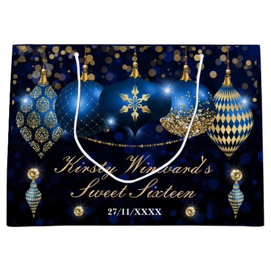 Royal Blue and Gold Christmas Baubles Sweet 16 Große Geschenktüte (Vorderseite)