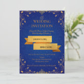 Royal Blue and Gold Corner Wedding Invitation | Einladung (Stehend Vorderseite)