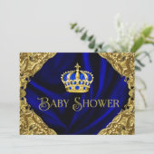 Royal Blue and Gold Crown Baby Dusche Einladung (Stehend Vorderseite)