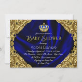 Royal Blue and Gold Crown Baby Dusche Einladung (Rückseite)