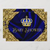 Royal Blue and Gold Crown Baby Dusche Einladung (Vorne/Hinten)