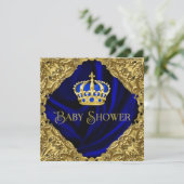 Royal Blue and Gold Crown Baby Dusche Einladung (Stehend Vorderseite)