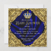 Royal Blue and Gold Crown Baby Dusche Einladung (Rückseite)