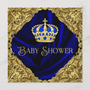 Royal Blue and Gold Crown Baby Dusche Einladung