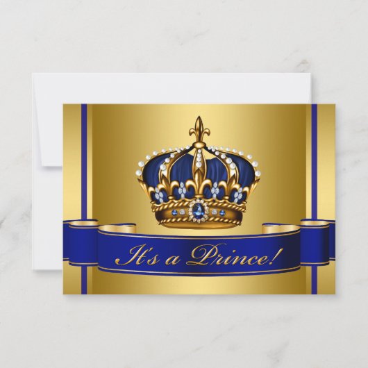 Royal Blue and Gold Crown Prince Baby Dusche Einladung (Vorderseite)