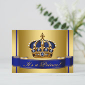 Royal Blue and Gold Crown Prince Baby Dusche Einladung (Stehend Vorderseite)