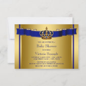 Royal Blue and Gold Crown Prince Baby Dusche Einladung (Rückseite)
