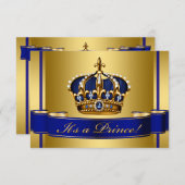 Royal Blue and Gold Crown Prince Baby Dusche Einladung (Vorne/Hinten)