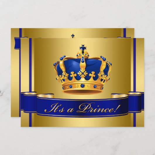 Royal Blue and Gold Crown Prince Baby Dusche Einladung (Vorne/Hinten)