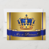 Royal Blue and Gold Crown Prince Baby Dusche Einladung (Vorderseite)