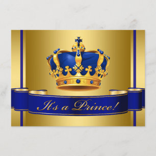 Royal Blue and Gold Crown Prince Baby Dusche Einladung