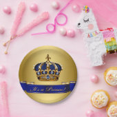 Royal Blue and Gold Crown Prince Baby Dusche Pappteller (Party)