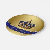 Royal Blue and Gold Crown Prince Baby Dusche Pappteller (Schrägansicht)