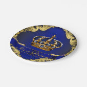 Royal Blue and Gold Crown Prince Baby Dusche Pappteller (Schrägansicht)