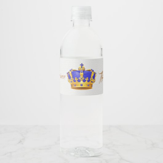 Royal Blue and Gold Crown Prince Baby Dusche Wasserflaschenetikett (Vorderseite)
