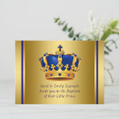 Royal Blue and Gold Crown Prince Taufe Einladung (Stehend Vorderseite)