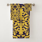 Royal Blue and Gold Damask Badhandtuch Set (Insitu)
