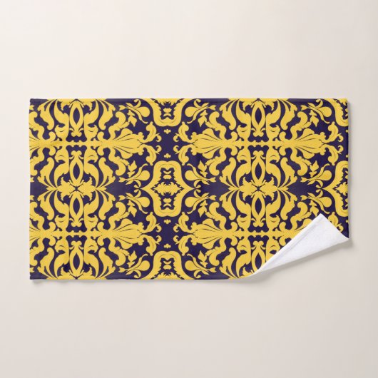 Royal Blue and Gold Damask Badhandtuch Set (Handtuch)