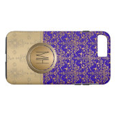 Royal Blue and Gold Damask Custom Monogram Muster Case-Mate iPhone Hülle (Rückseite (Horizontal))