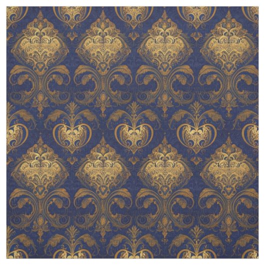 Royal Blue and Gold Damask Design Stoff (Muster)