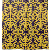 Royal Blue and Gold Damask Duschvorhang (Vorderseite)