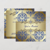 Royal Blue and Gold Damask Party Einladungen (Vorne/Hinten)