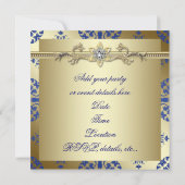 Royal Blue and Gold Damask Party Einladungen (Rückseite)