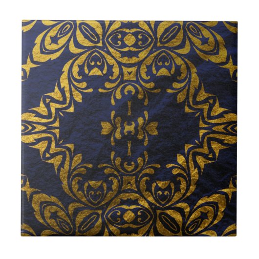 Royal Blue and Gold Elegantes klassisches Barock Fliese (Vorderseite)