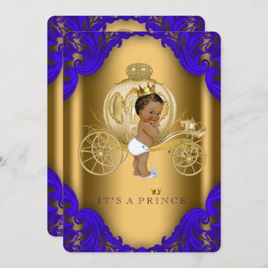 Royal Blue and Gold Ethnic Prince Baby Dusche Einladung (Vorne/Hinten)