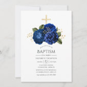 Royal Blue and Gold Floral Baptisse Einladung (Vorderseite)