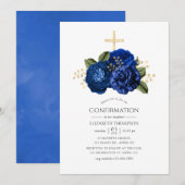 Royal Blue and Gold Floral Confirmation Einladung (Vorne/Hinten)