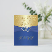Royal Blue and Gold Floral Repcard RSVP Karte (Stehend Vorderseite)