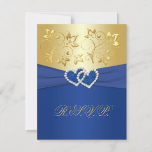 Royal Blue and Gold Floral Repcard RSVP Karte