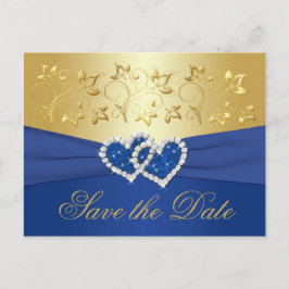 Royal Blue and Gold Floral Save the Date Card Ankündigungspostkarte