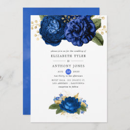 Royal Blue and Gold Floral Wedding Einladung