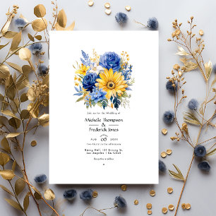 Royal Blue and Gold Floral Wedding Einladung