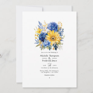 Royal Blue and Gold Floral Wedding Einladung