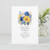 Royal Blue and Gold Floral Wedding Einladung (Stehend Vorderseite)